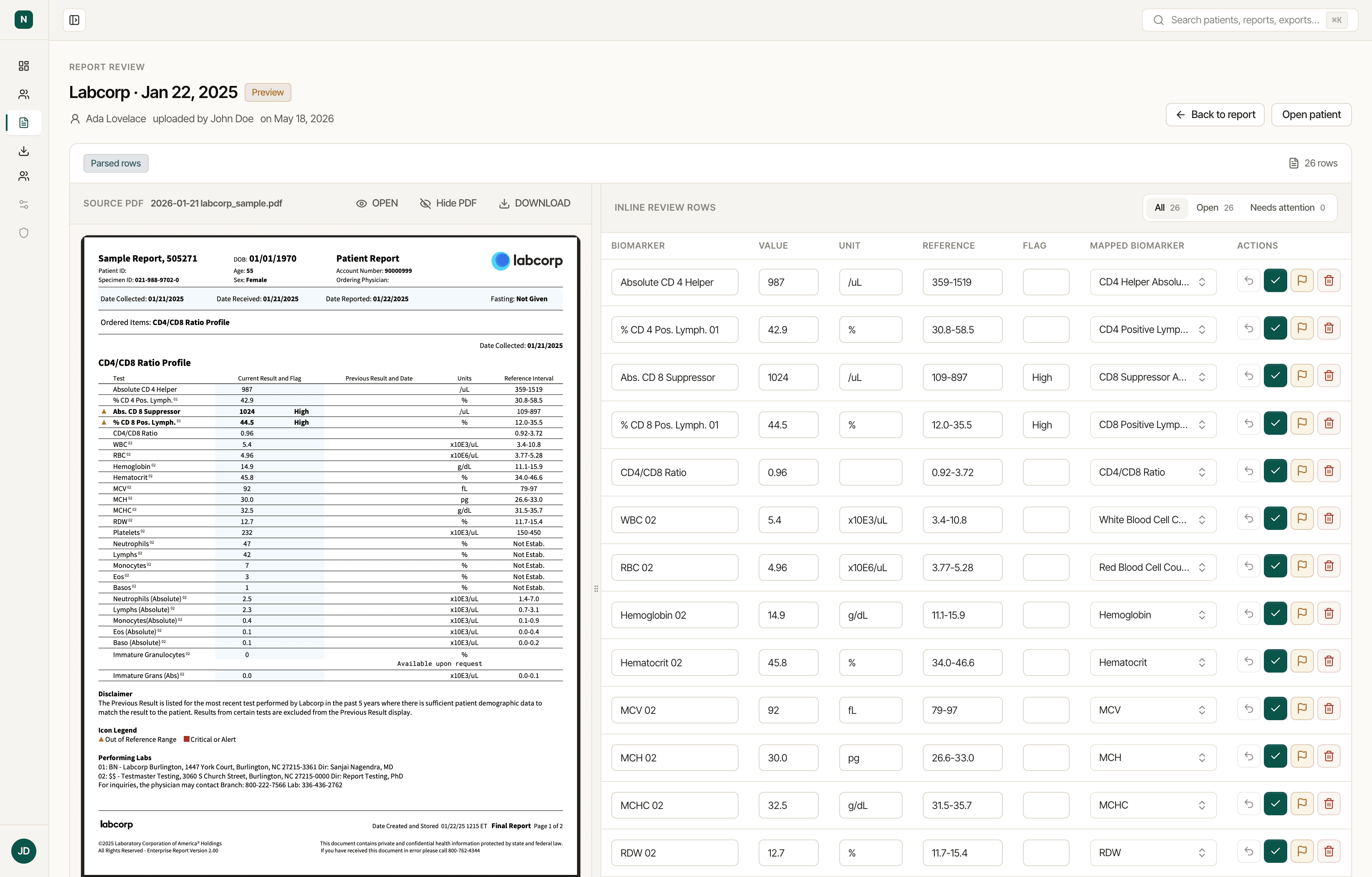 Test2Sheet Enterprise review workspace screenshot